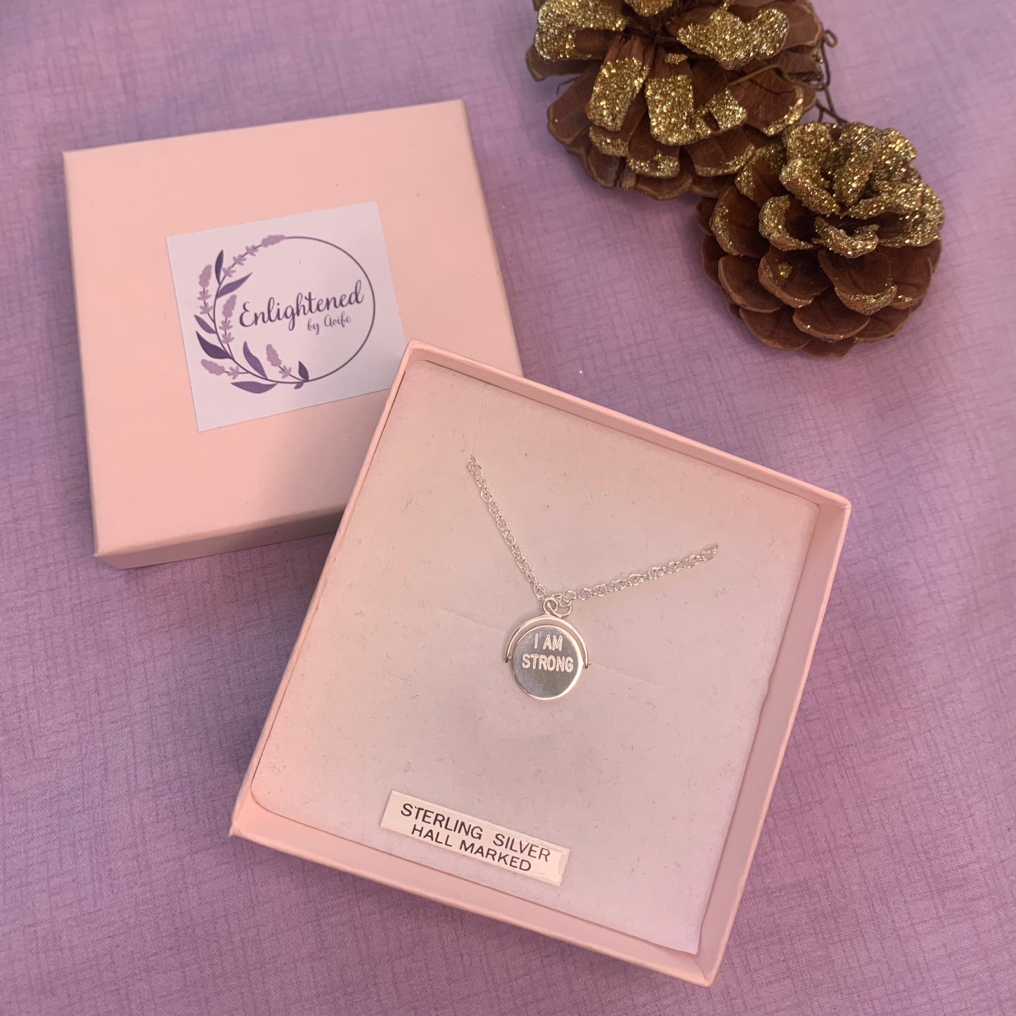 I am strong spinner necklace, fidget jewellery, ADHD and anxiety comfort, sterling silver affirmation necklace