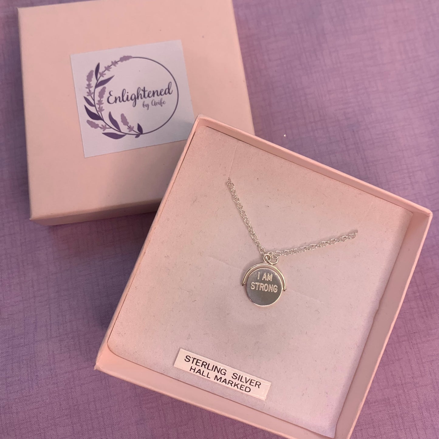 I am strong spinner necklace, fidget jewellery, ADHD and anxiety comfort, sterling silver affirmation necklace