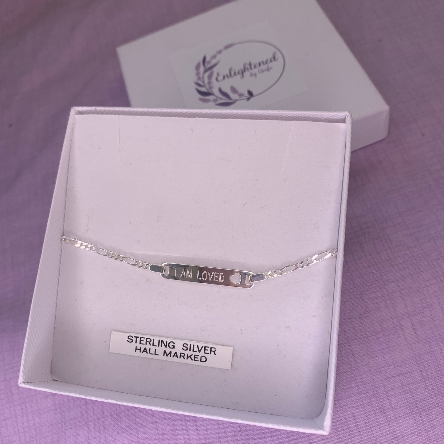 Thoughtful I am Loved affirmation bracelet, sterling silver with cut out heart detail